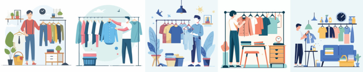 Vector of a person hanging clothes to dry.