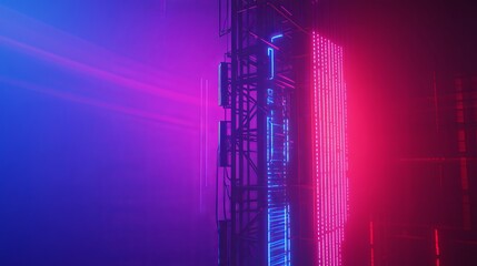 Telecommunication tower transmitting digital signals for 3G 4G and 5G cellular mobile networks Simulated radio waves