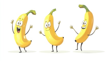 Obraz premium Cartoon Bananas, Three Poses, White Background