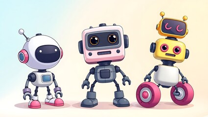 Naklejka premium Cute cartoon robots standing in a row