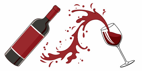 Vector Glass with a splash of red wine isolated on white background
