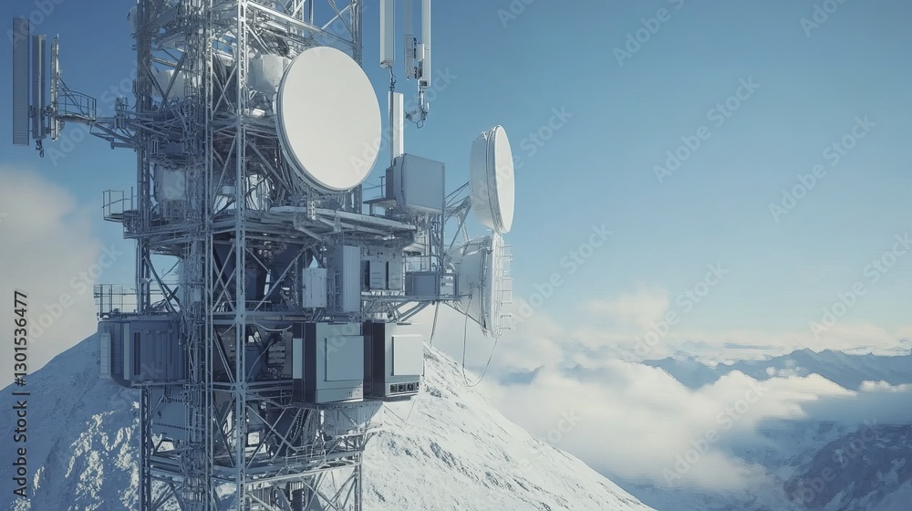 Aufkleber 3d rendering of a telecommunication tower with network wireless systems and antennas
