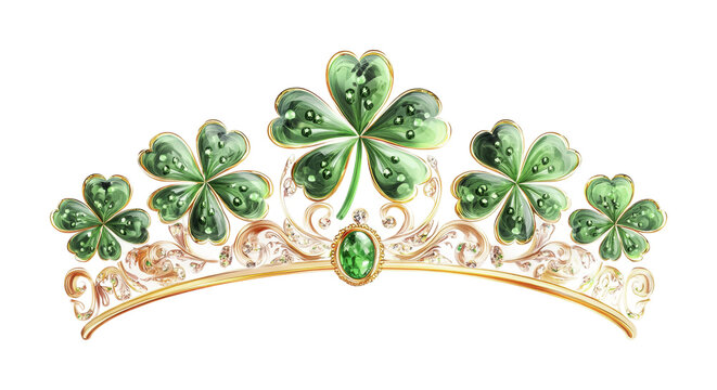 Emerald crown adorned with clover leaves perfect for St Patrick's Day celebrations and themed events throughout the spring season, cut out