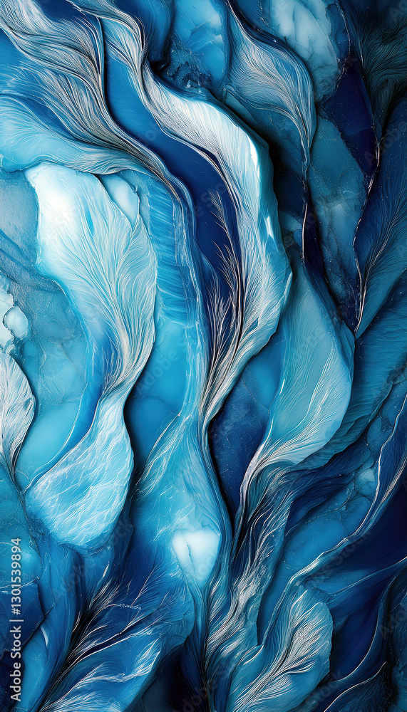Poster beautiful abstract waves of blue fluid art capturing tranquil ocean vibes and natural flow