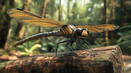 The Carboniferous period featured insects that grew to enormous sizes, including the giant dragonfly Meganeura. This dragonfly perched on logs in forests during the era. 
