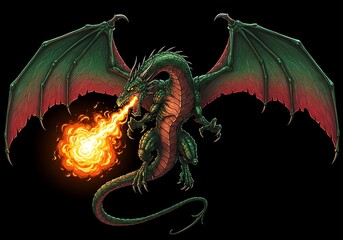 Fiery Green Dragon: A Dramatic Fantasy Illustration
