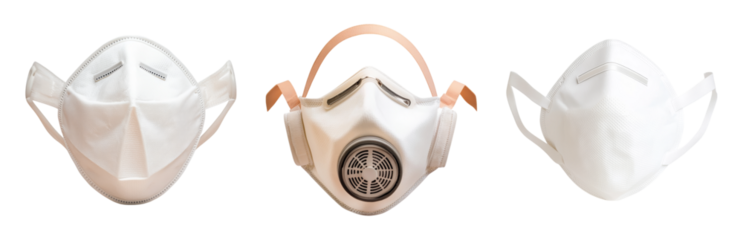 Variety of White Protective Face Masks Displayed Isolated on transparent background