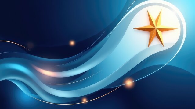 Modern digital design featuring a dynamic wave and a golden star on a blue background, representing innovation and creativity in technology. Generative AI