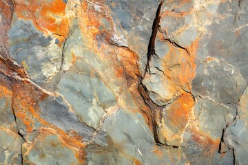 Colorful geological rock formation with vibrant orange and grey patterns