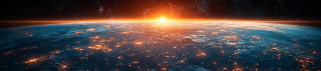 Naklejka premium Earth from Space with Glowing Horizon at Sunrise. Generative AI