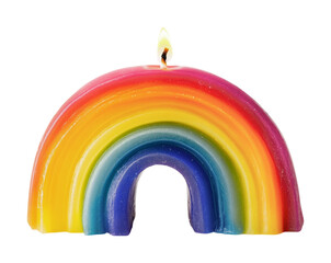 Fototapeta premium Colorful rainbow-shaped candle adds warmth and charm to any cozy setting or festive occasion, cut out