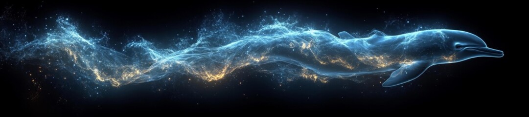 Obraz premium A glowing dolphin formed from ocean waves with sparkling light effects. Generative AI