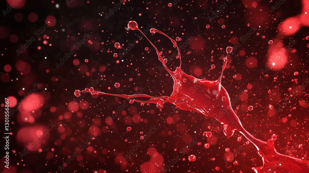 Poster an intense red splash effect with random streaks and scattered droplets, designed for use in horror 