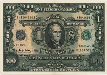 Intricate One Dollar Bill:  Detailed Greenback Portrait and Ornate Design