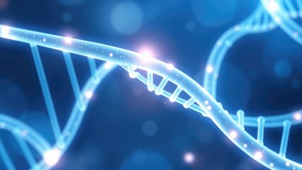 Visual representation of DNA structure with glowing strands illustrating genetic information in a vibrant blue background. Generative AI