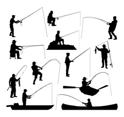 vector fisherman fishing silhouette