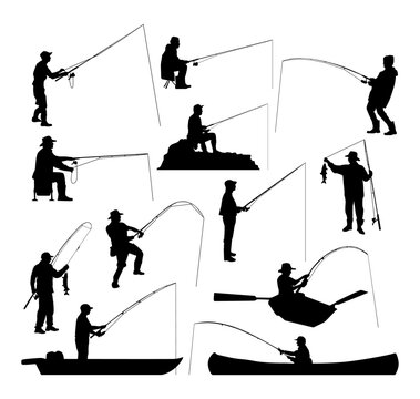 vector fisherman fishing silhouette
