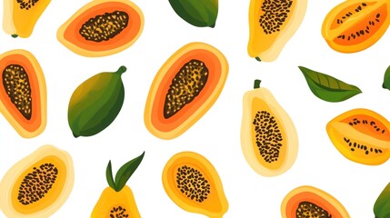 Papaya slices pattern on white