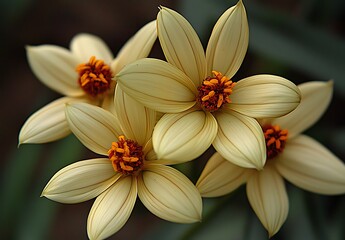 Fototapeta premium Elegant Yellow Flowers with Unique Petals and Vibrant Center Stamen
