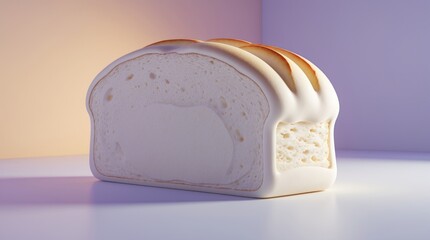 A slice of bread, 3D render,  studio shot, white bread, bakery product, food photography, digit