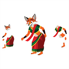 A Cute cartoon fox woman standing smile on white background. Side view. Ready for moral fox animation story. Part by part ready for animate cc. 