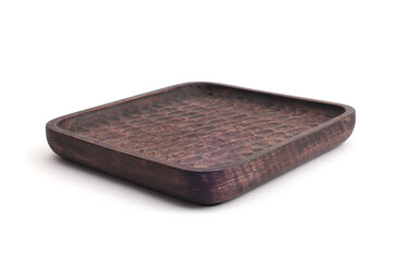 Wood brown stump tray plate platform podium on white background. Minimal empty display product...