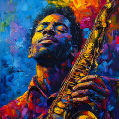 Fototapeta premium Saxophonist Jazz Music Abstract Painting Artwork