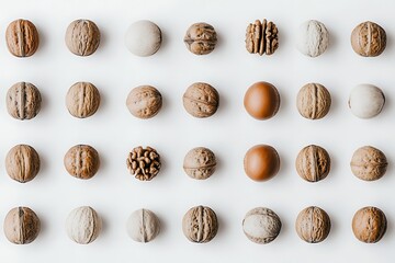 An Arrangement Of Walnuts And Eggs Isolated On White Surface