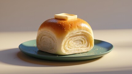 Delicious Swirled Bread Roll with Butter Topping on a Plate, Perfect for Food Photography and C