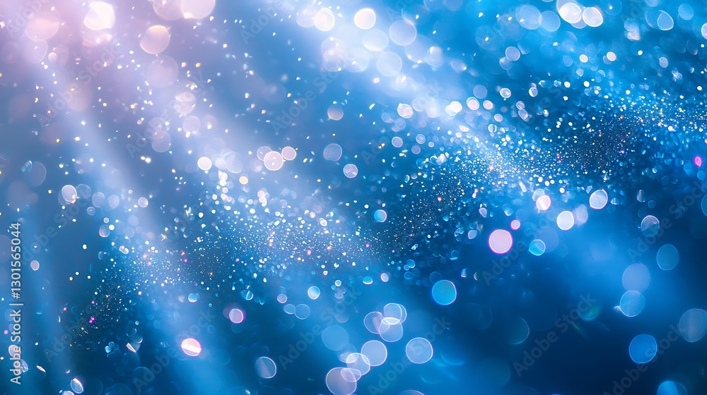 Poster abstract sparkling blue and white bokeh lights shining in an ethereal atmosphere
