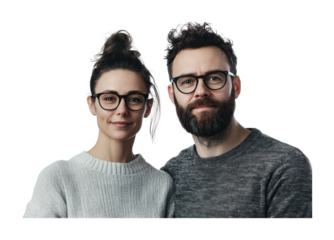 Warm connection between a couple with glasses showcasing love and unity in a cozy setting during a casual moment, cut out