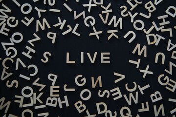 Scattered letters converge around a central word, symbolizing the chaos of public discourse, dialogues, and diverse opinions. This image captures the dynamic nature of communication and debate