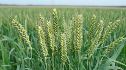 Green wheat field, young wheat heads