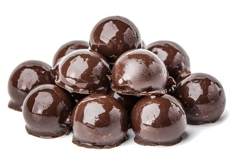 Smooth and Glossy Dark Chocolate Sweet Treats on a White Background