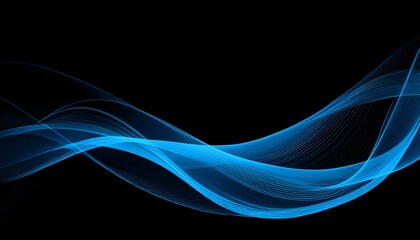 Obraz premium Abstract banner background light blue dynamic wave on black backdrop poster cover header design, copy space