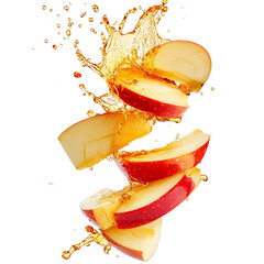 Apple Slices Splashing Juice isolated on transparent background