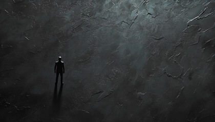 Obraz premium Loneliness concept. Human figure alone on black background. Space for text