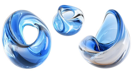 Abstract blue liquid shapes rotating on transparent background