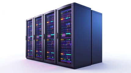 Database server rack innovation data center digital technology high-tech environment angled view modern concept