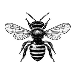 Obraz premium Engraved illustration showcasing a detailed bee design with intricate features and wings