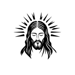 Engraved illustration of a serene figure with long hair radiating light and spiritual energy set against a plain background