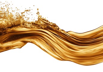 Golden Fluid Motion with Splash Effect on White Background