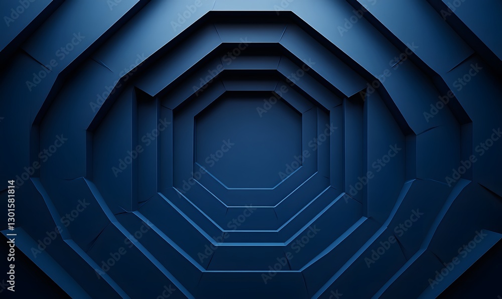 Poster abstract geometric blue tunnel, futuristic pattern with an octagon shape inside a frame