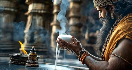 Devotee Offering Milk to Shiva Lingam