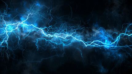 A visual representation of blue electricity flowing against a black background. The electric currents are depicted as vibrant, glowing blue lines, crackling with energy as they move through the darkne