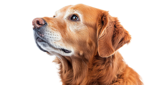 Golden retriever dog looking up with transparent background