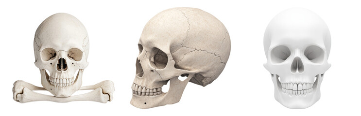 Realistic Human Skulls for Medical and Educational Use Isolated on transparent background
