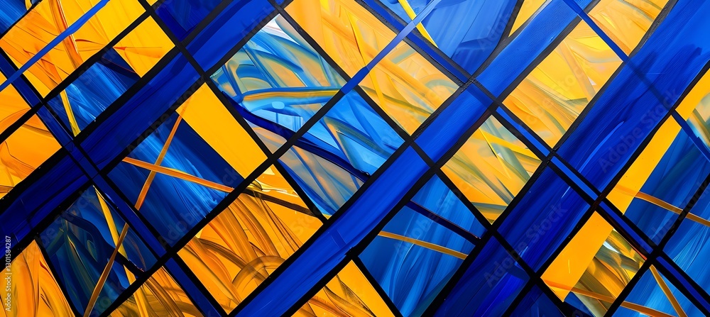 Poster intersecting orange and blue lines backdrop with a modern geometric pattern for a stylish and eye-ca