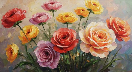 Colorful Roses Oil Painting Fine Art Floral Still Life