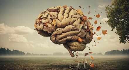 Surreal Brain of Decaying Leaves: Symbolizing Memory Loss and Mental Health Decline